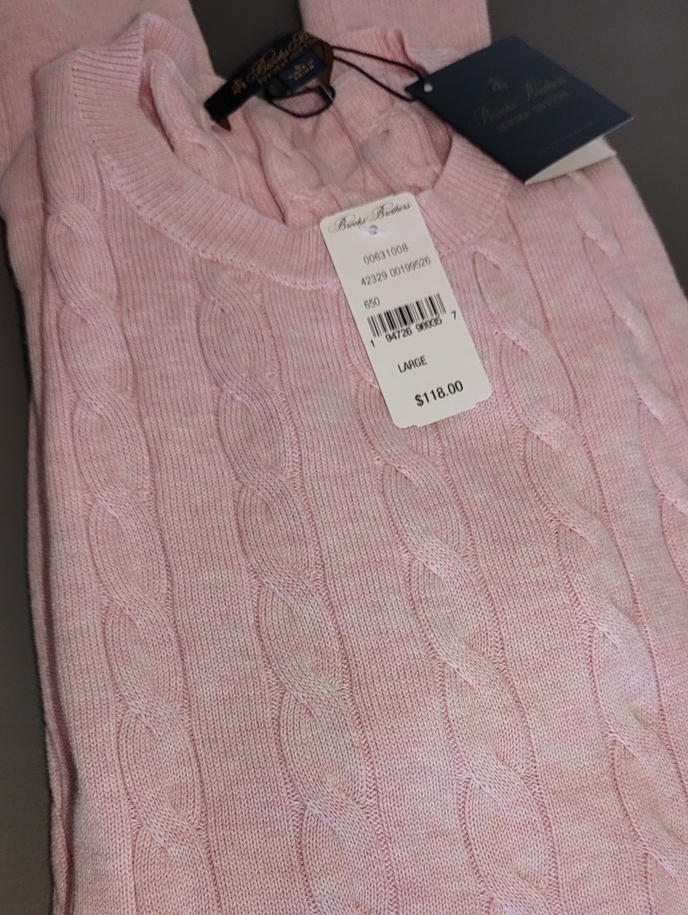 Brooks Brothers Light Pink Cable Knit Crewneck Sweater